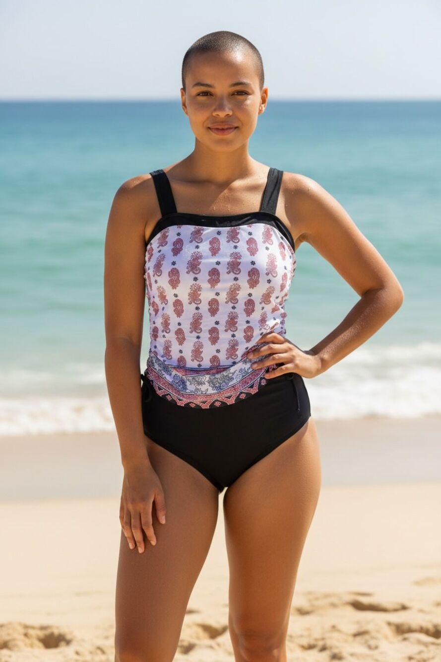 Paisley Print Tankini Swim Suit or a Black 1 Piece with Sequins Size Medium